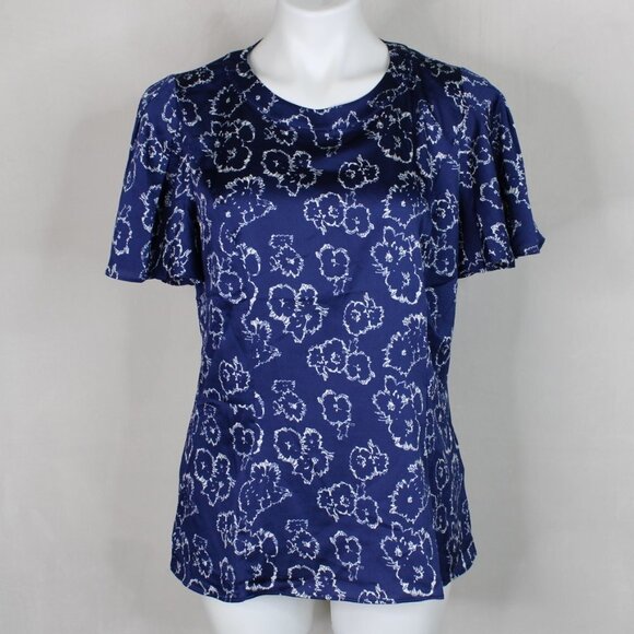 Banana Republic Navy Floral Short Sleeve Blouse - Picture 1 of 9
